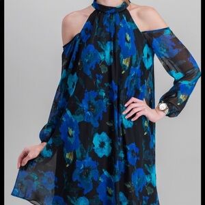 KARL LAGERFELD PARIS Colorful cold shoulder floral mini  Long Sleeve Dress 2 NEW